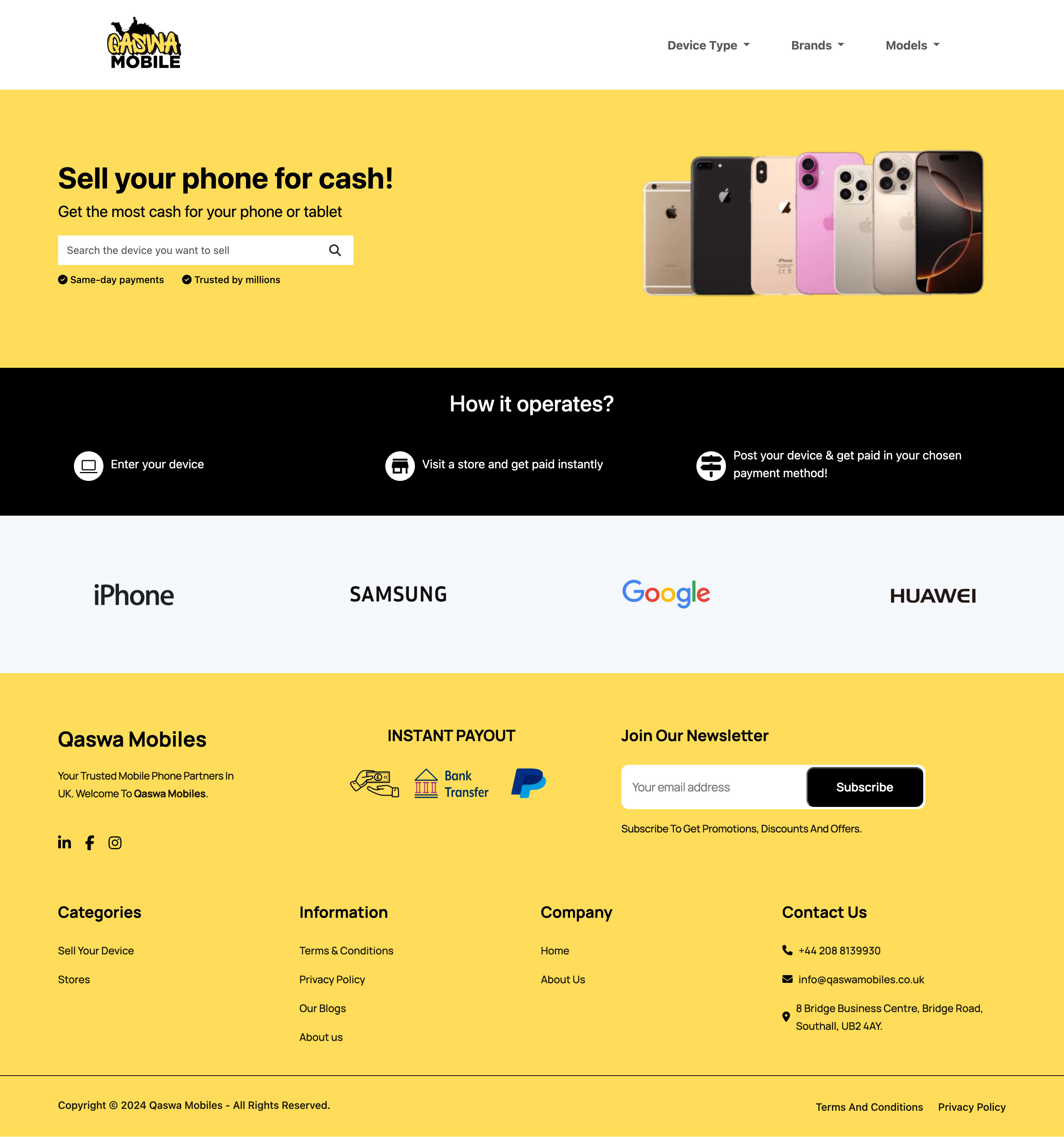 Screenshot of Qaswa Mobiles – Phone Selling Website